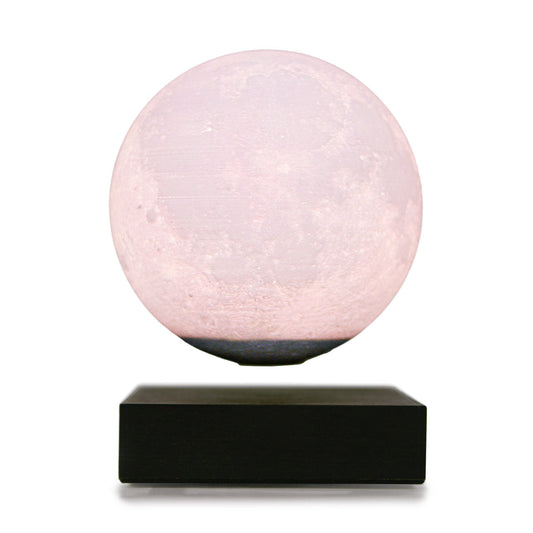 Casora Levitating Moon Lamp - hero shot, magnetic floating moon above walnut base